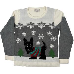 Carolyn Taylor Gray Sweater Women’s Large Scottie Dog Snowflake Holiday Knit